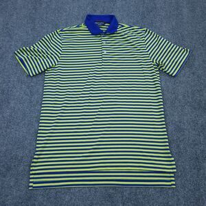 Ralph Lauren Polo Shirt Mens Medium Yellow Blue Striped Performance Golf‎ Sports